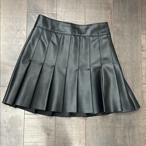Black Pleated vegan Leather Skirt